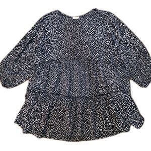 Oddi Blouse Plus Black White Polka Dot Ruffle Top Size 3xl V Neck Long Sleeve